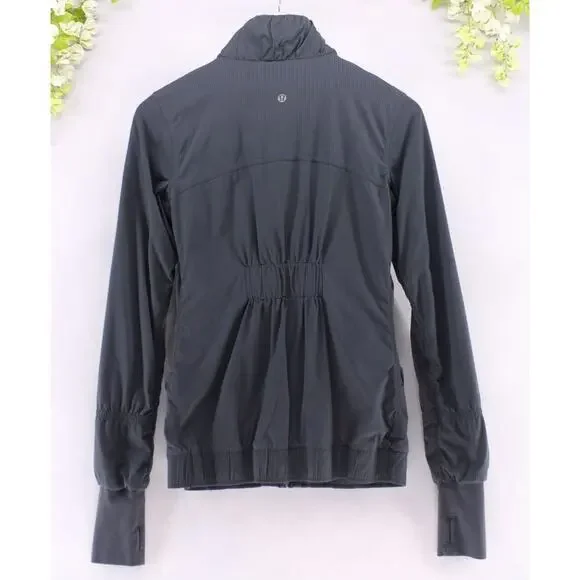 Lululemon Women's Off To Class Full Zip Jacket Grey Striped Sz 6 - Picture 2 of 8